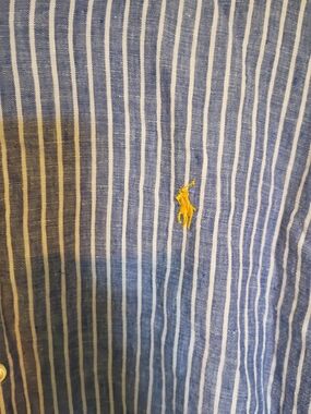 Ralph Lauren Linen Blue&White Striped Button Shirt W Yellow Pony XL